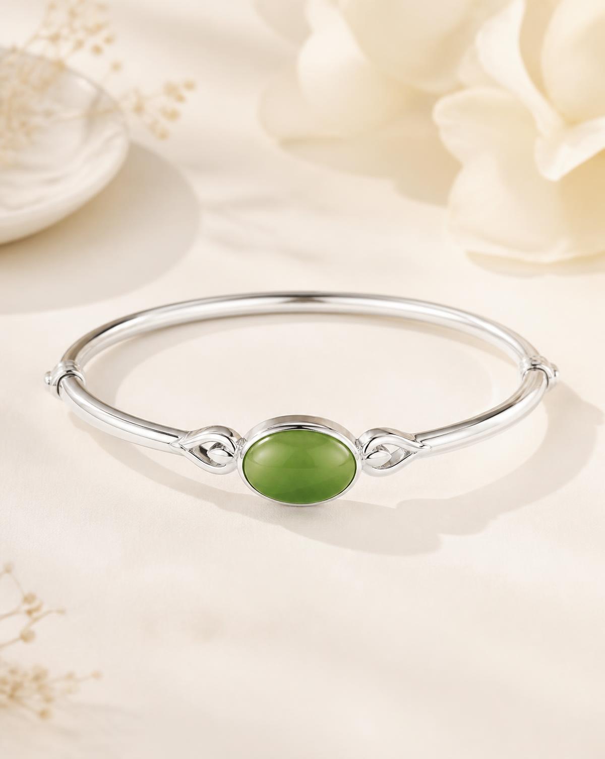 Custode Jade Bangle — jade sterling silver bracelet, studio photograph on a clean background