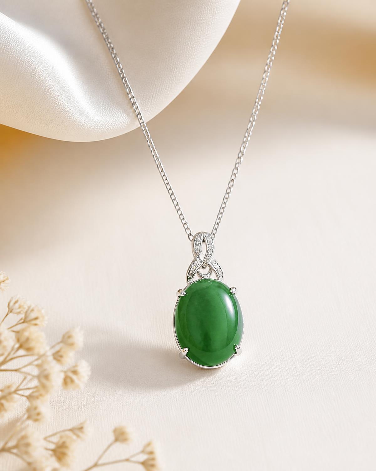 Serenità Jade Pendant — jade sterling silver pendant, studio photograph on a clean background